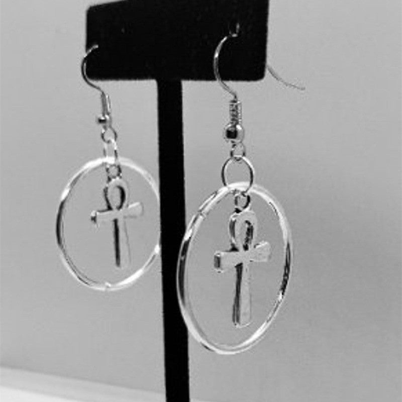 Boho Ankh Cross Hoop Earrings