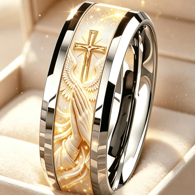Classy Praying Hands Cross Ring