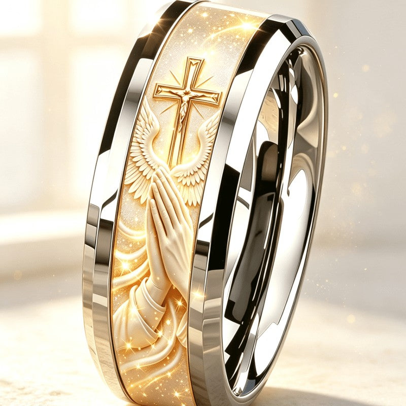 Classy Praying Hands Cross Ring