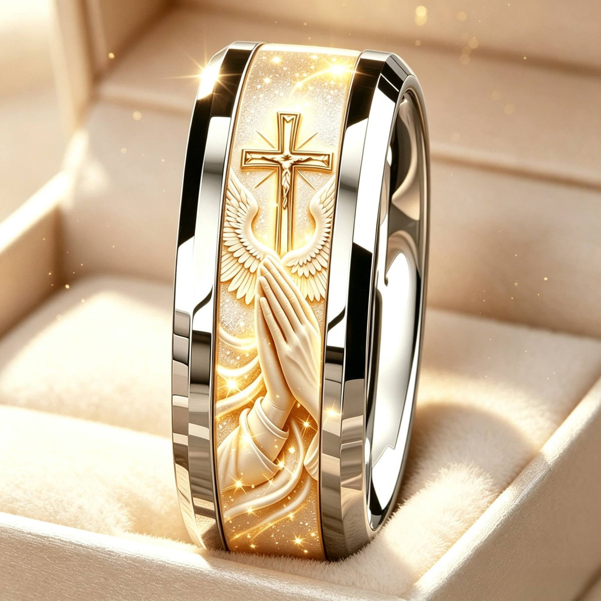 Classy Praying Hands Cross Ring