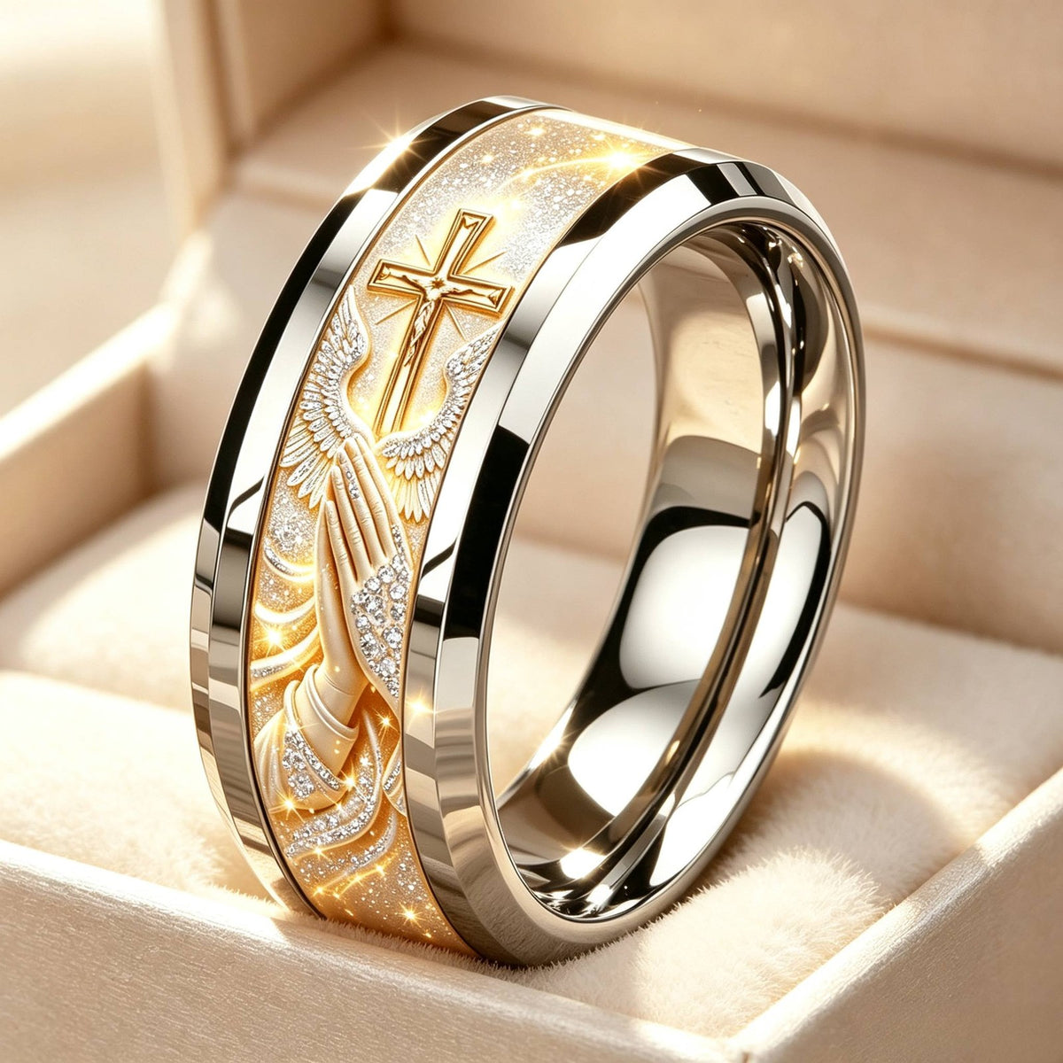 Classy Praying Hands Cross Ring