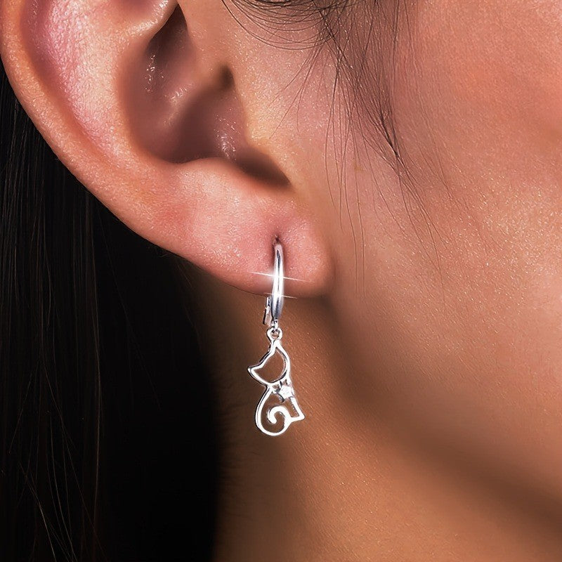 Dainty Cat Silhouette Drop Earrings