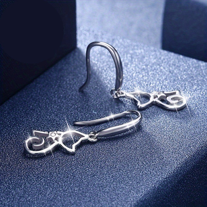 Dainty Cat Silhouette Drop Earrings