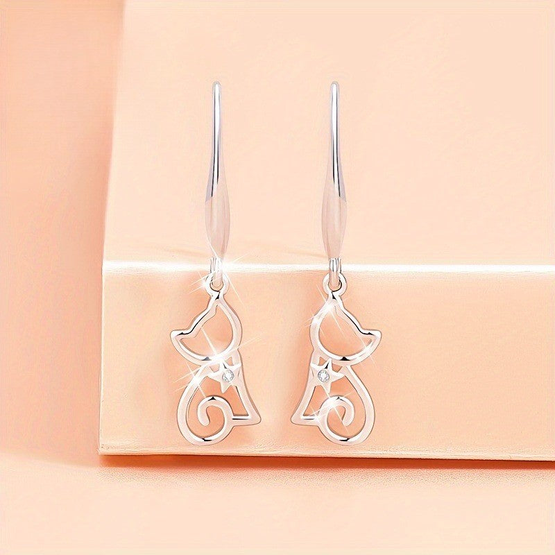 Dainty Cat Silhouette Drop Earrings
