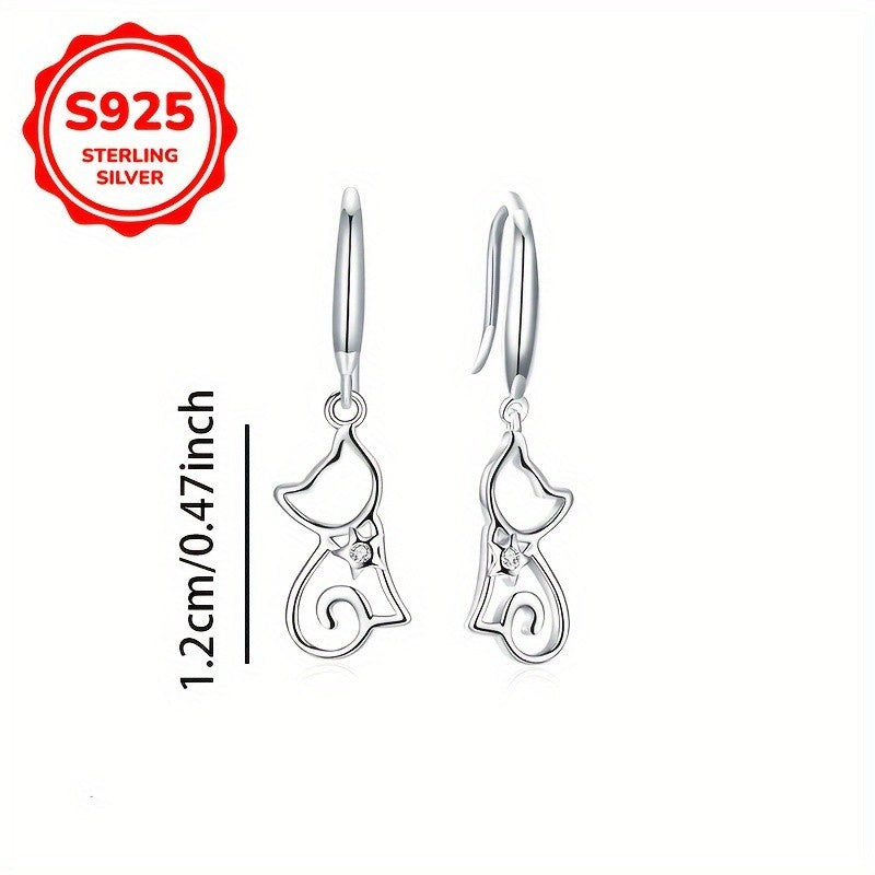 Dainty Cat Silhouette Drop Earrings