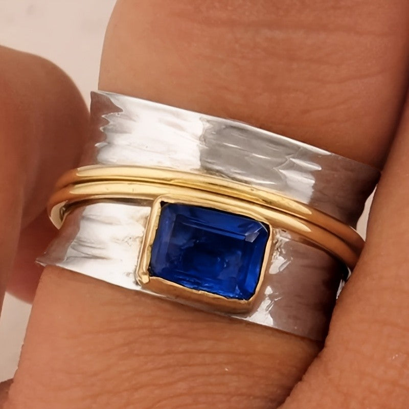Classy Hammered Two Tone Wide Ring