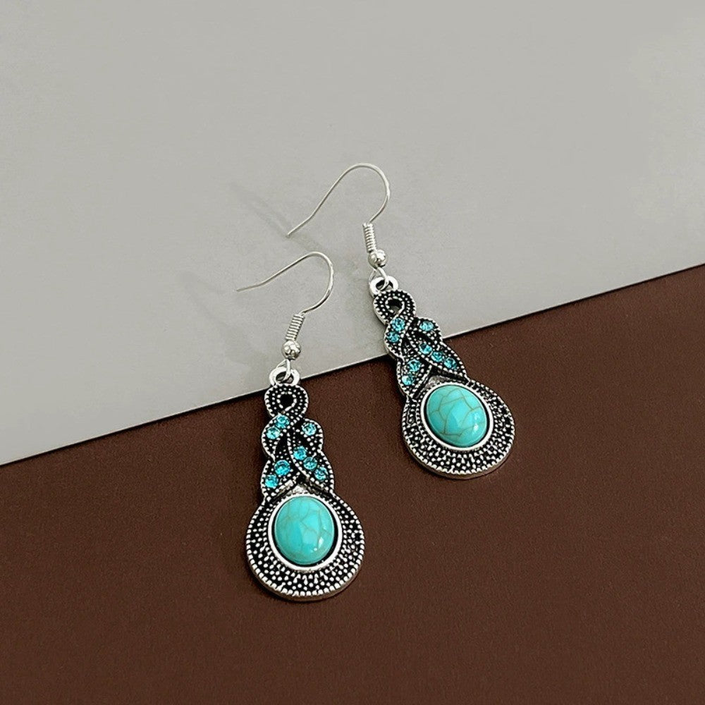 Vintage Inspired Turquoise Oval Dangle Earrings