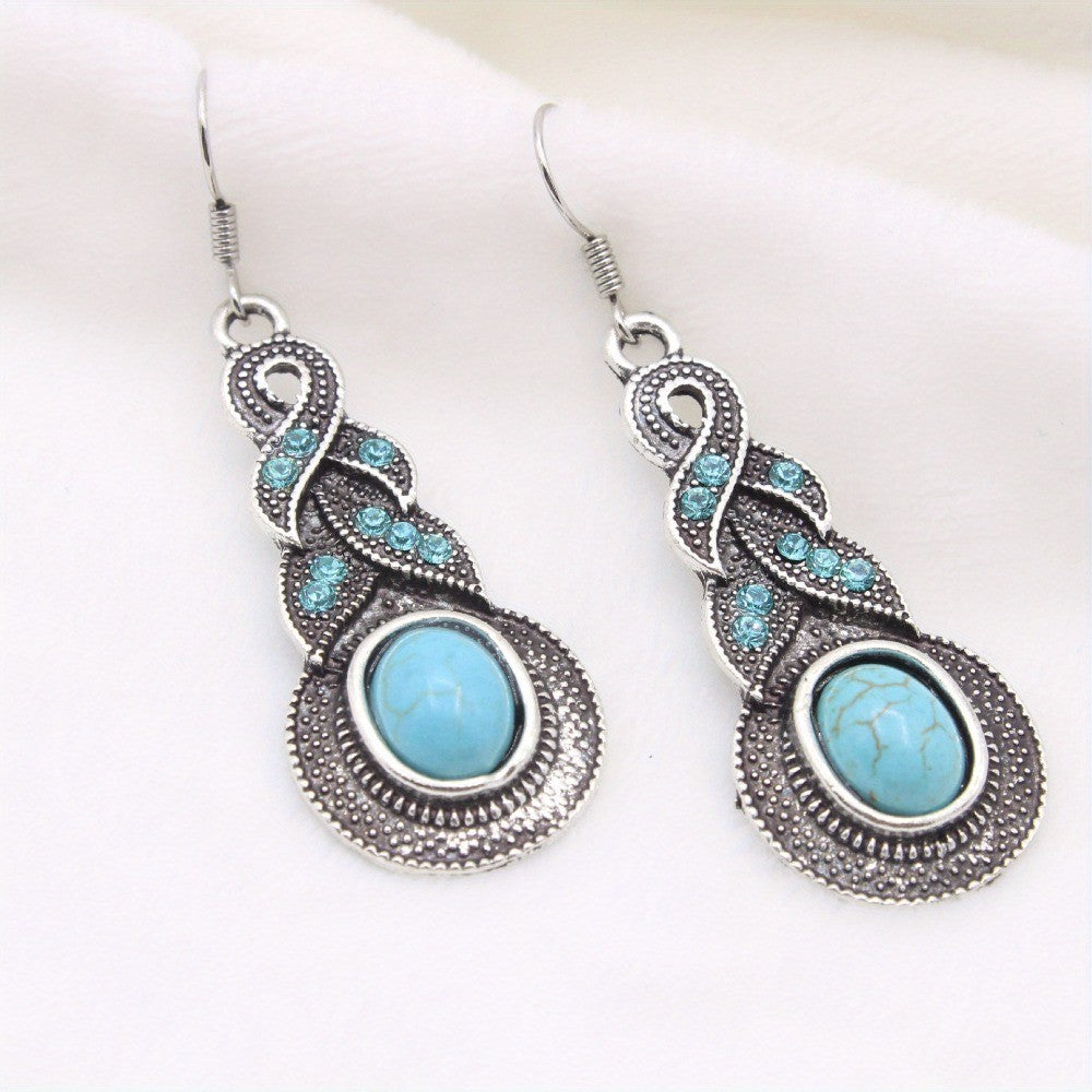 Vintage Inspired Turquoise Oval Dangle Earrings