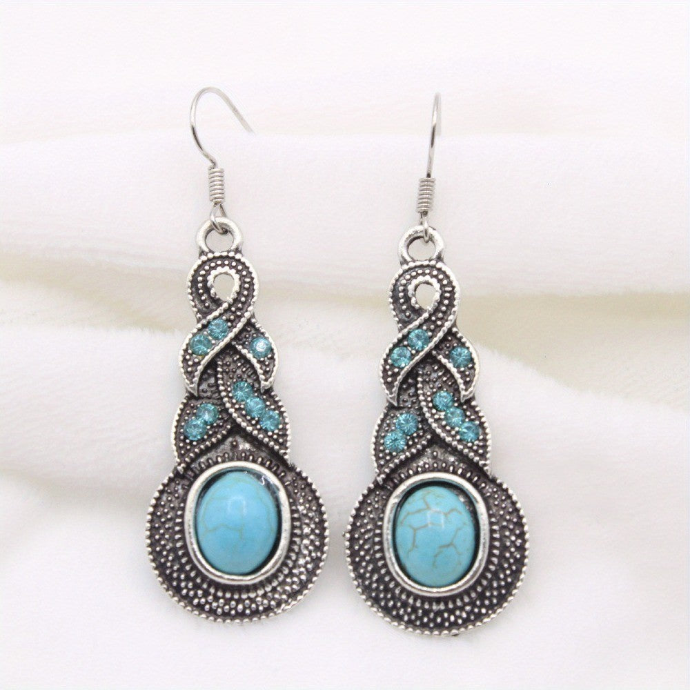 Vintage Inspired Turquoise Oval Dangle Earrings