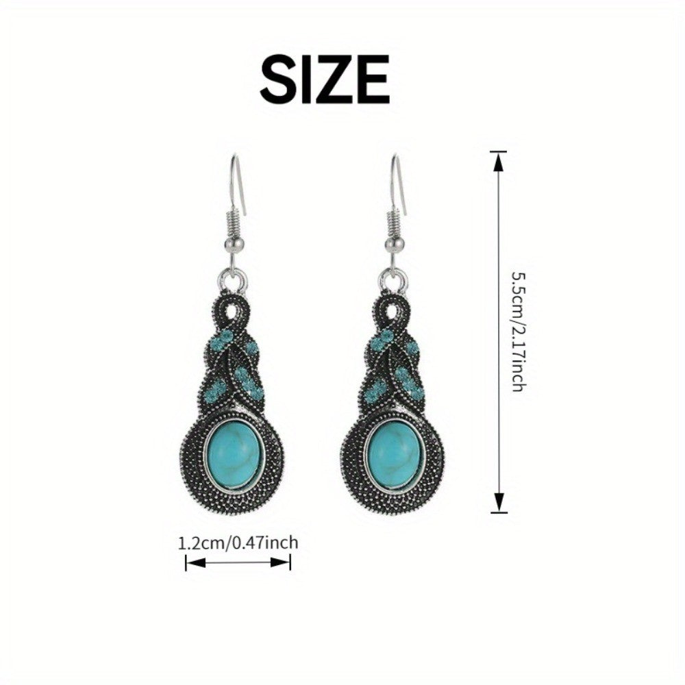 Vintage Inspired Turquoise Oval Dangle Earrings