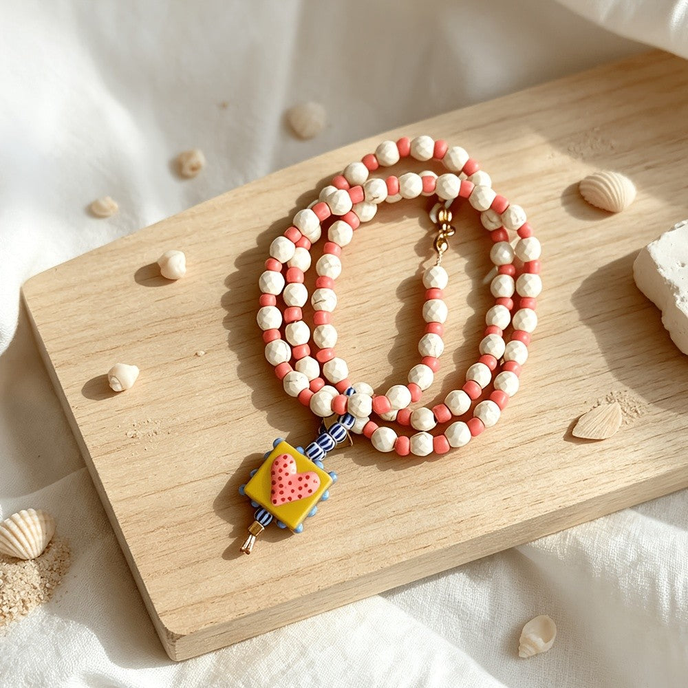 Boho Layered Resin Square Pendant Necklace