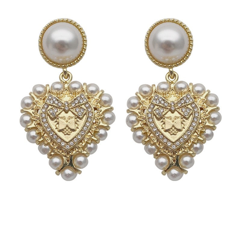Vintage Pearl Heart Drop Earrings
