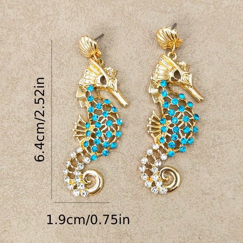 18k Elegant Seahorse Drop Earrings