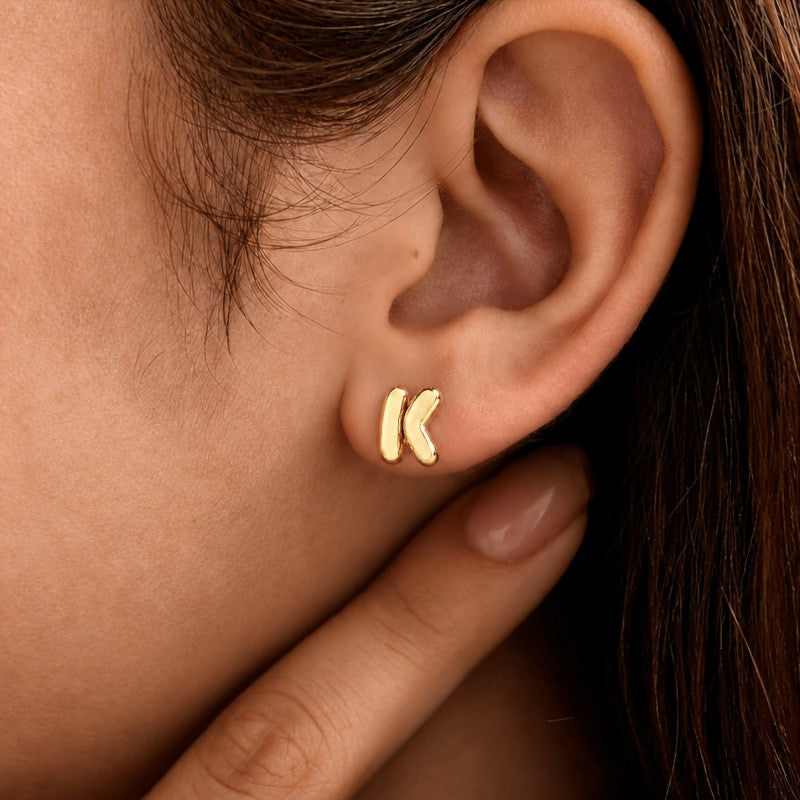 18k Dainty Custom Initial Stud Earrings