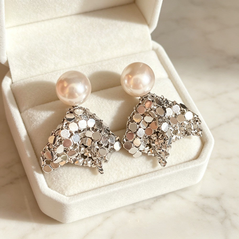 Classy Pearl and Sequin Drop Earrings