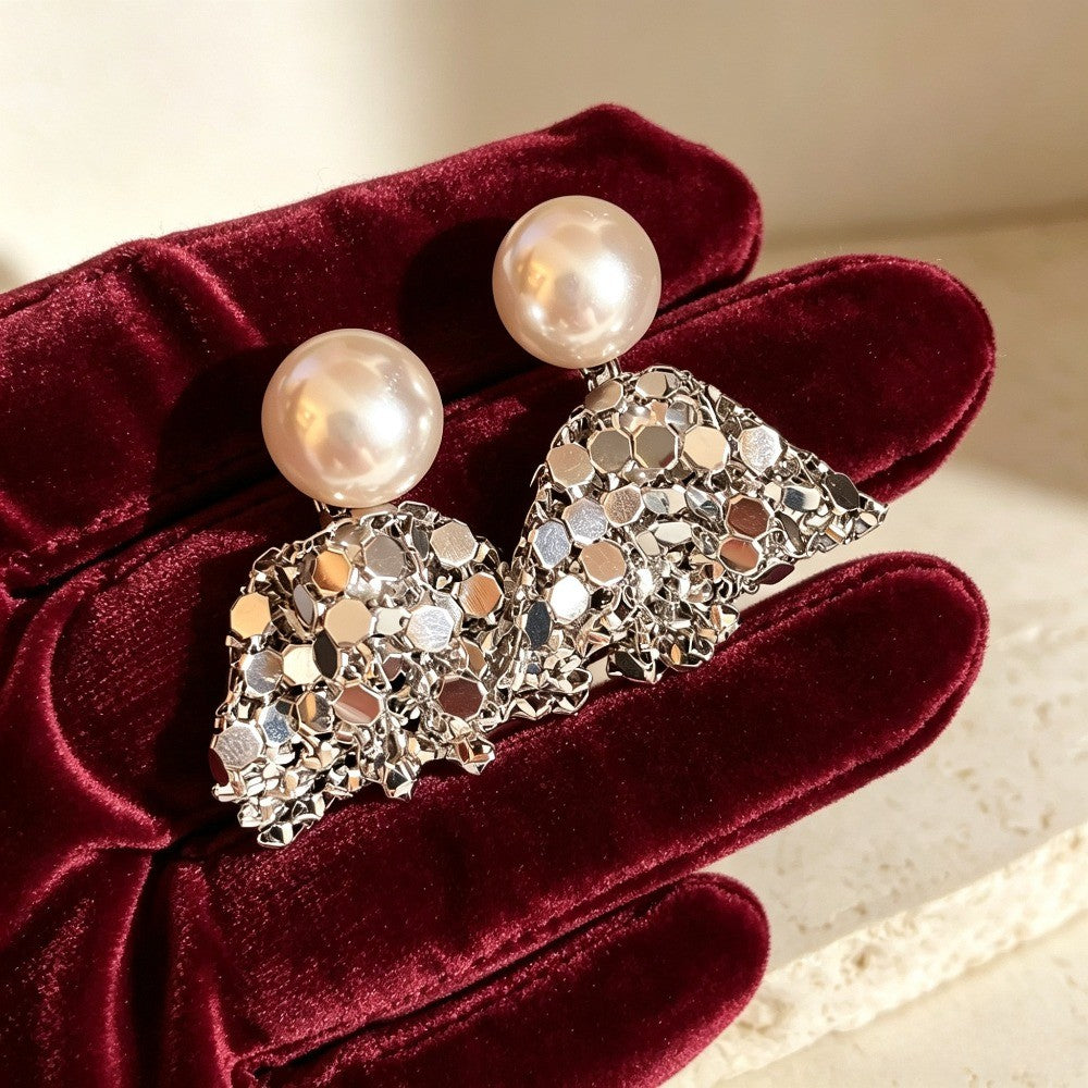 Classy Pearl and Sequin Drop Earrings