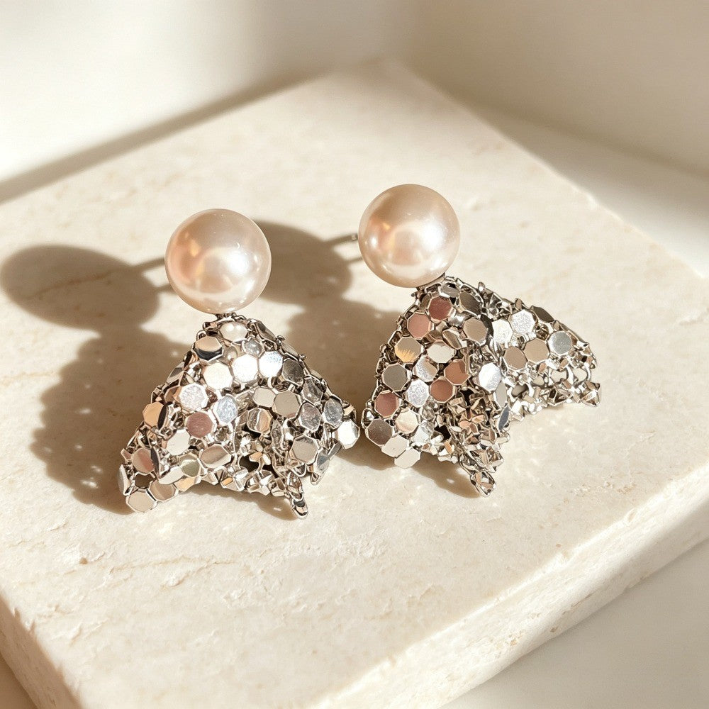 Classy Pearl and Sequin Drop Earrings