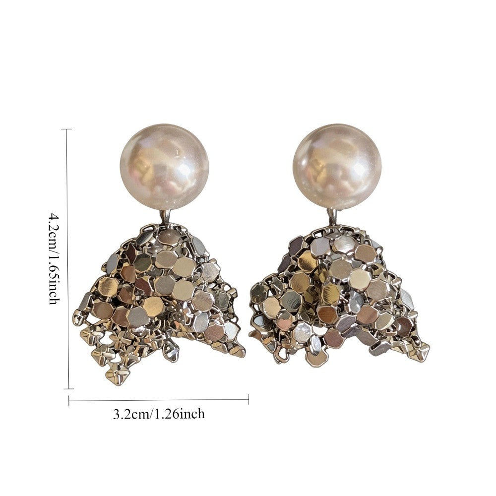 Classy Pearl and Sequin Drop Earrings