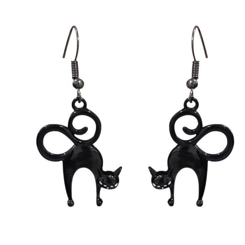 Playful Black Cat Drop Earrings