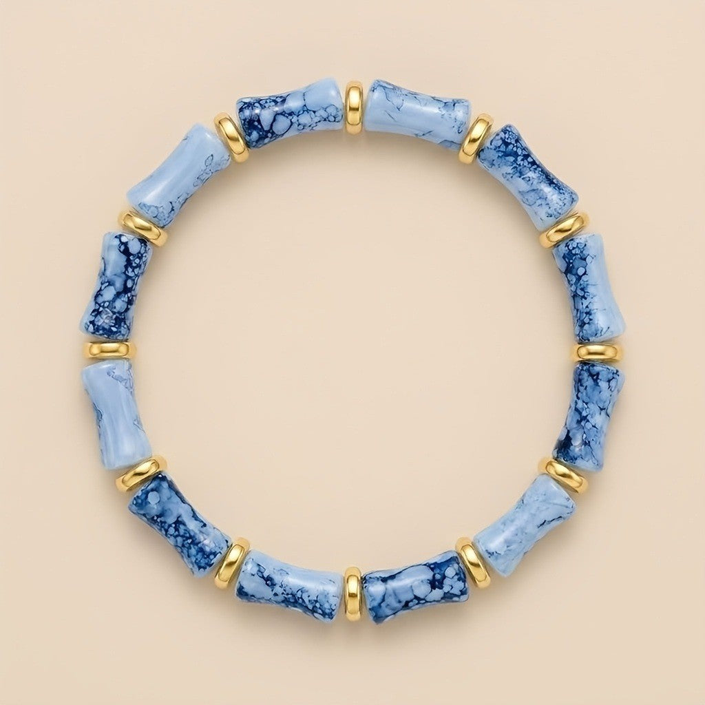 Boho Blue Porcelain Bamboo Stretch Bracelet
