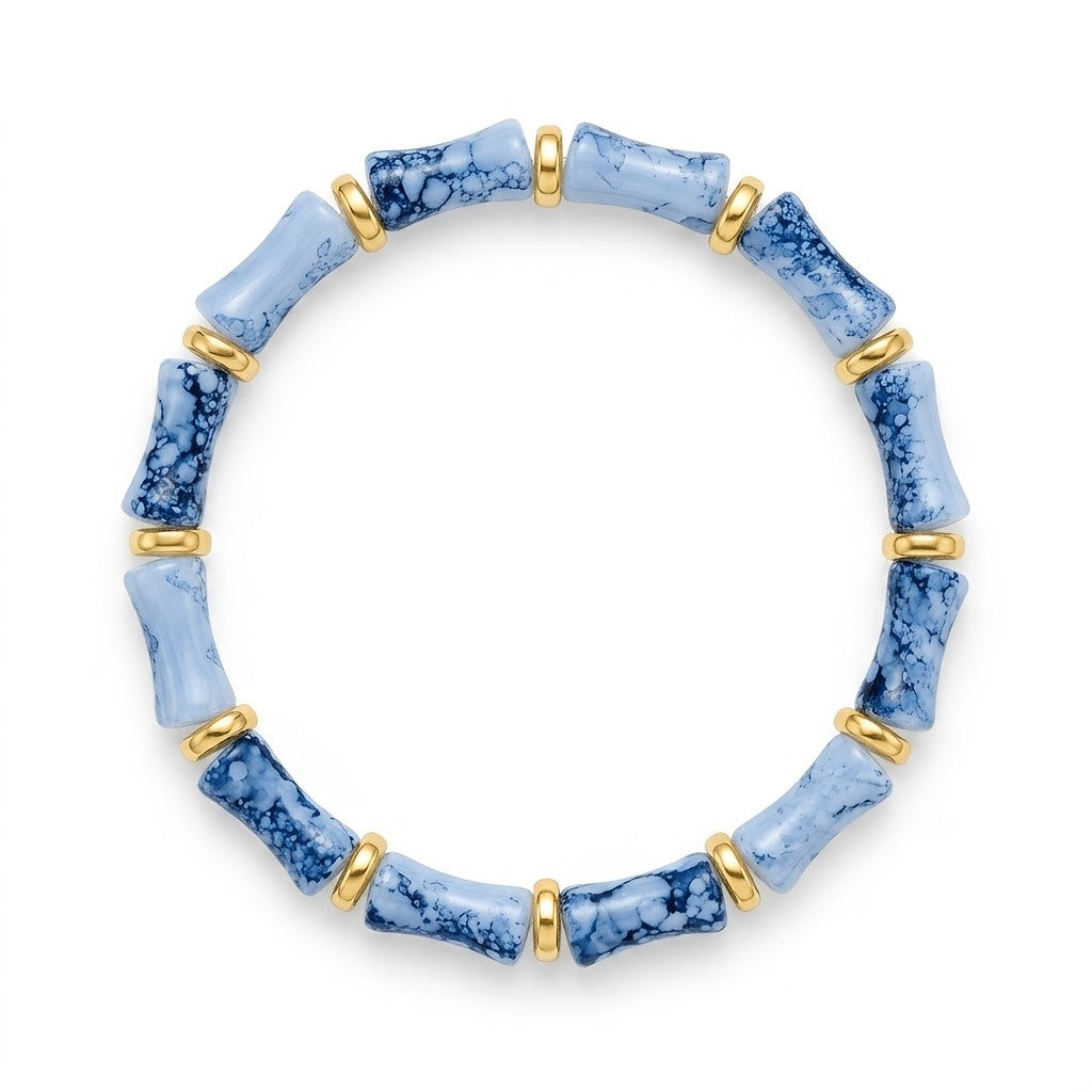 Boho Blue Porcelain Bamboo Stretch Bracelet