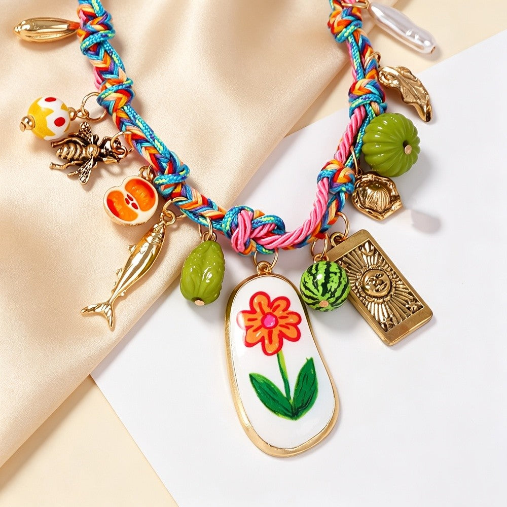 Boho Woven Fruit Charm Necklace