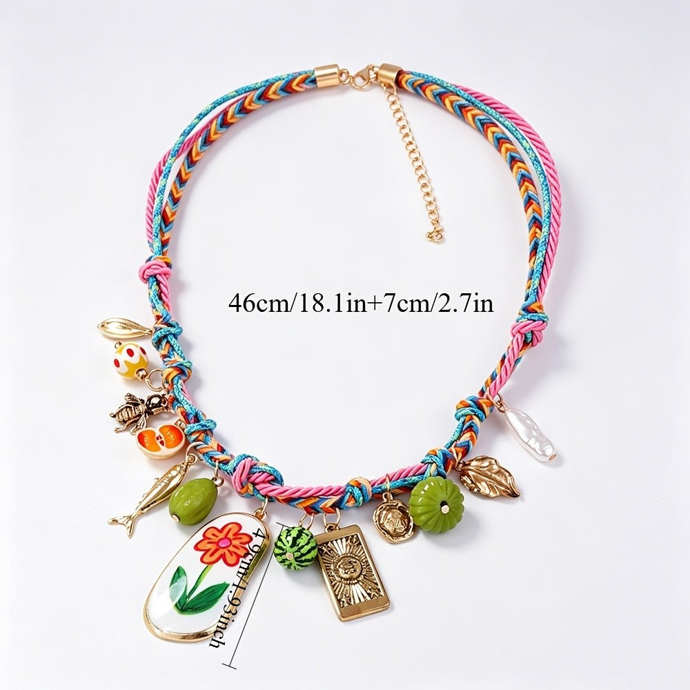 Boho Woven Fruit Charm Necklace