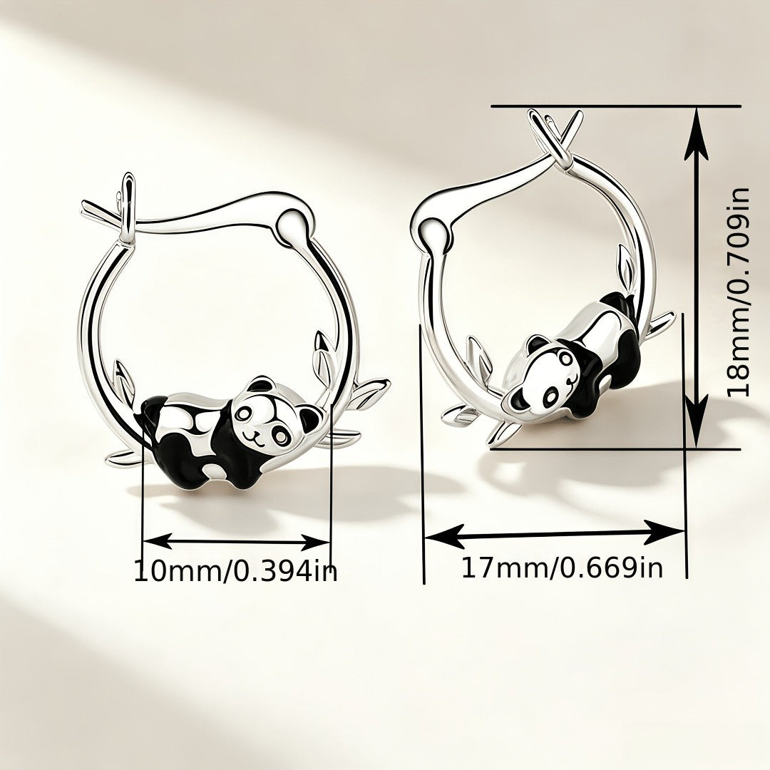 Cute Panda Bamboo Leaf Hoop Earrings