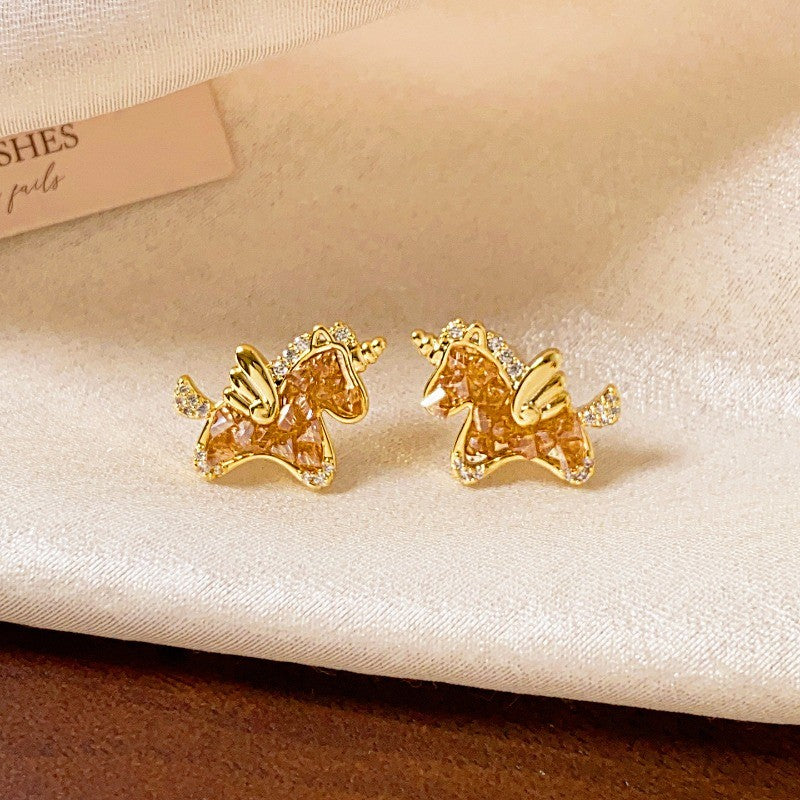 Classy Golden Pegasus Stud Earrings