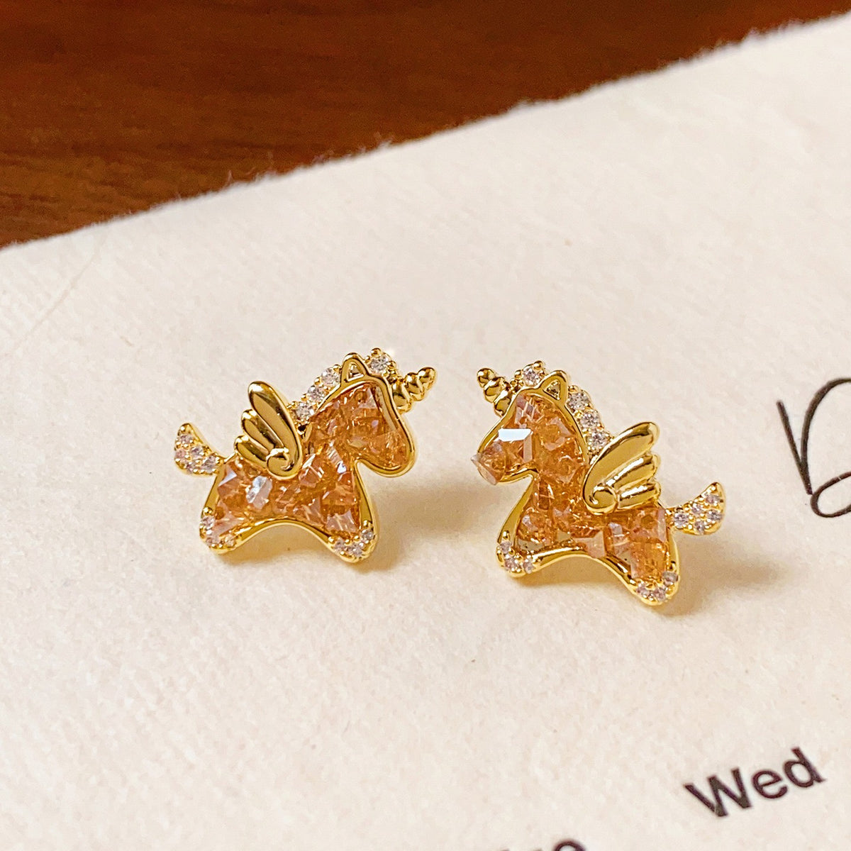 Classy Golden Pegasus Stud Earrings