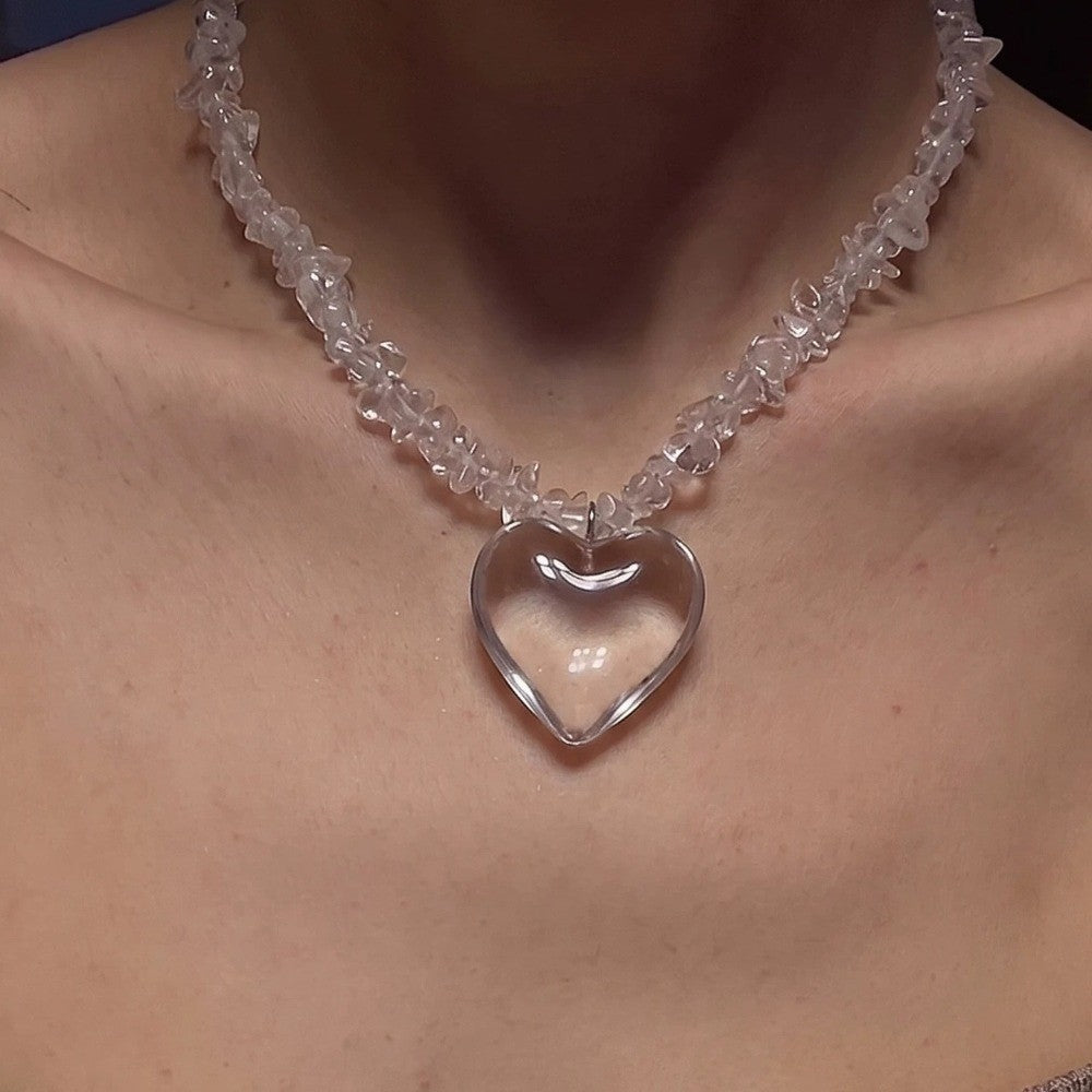 Dainty Clear Resin Heart Chip Necklace