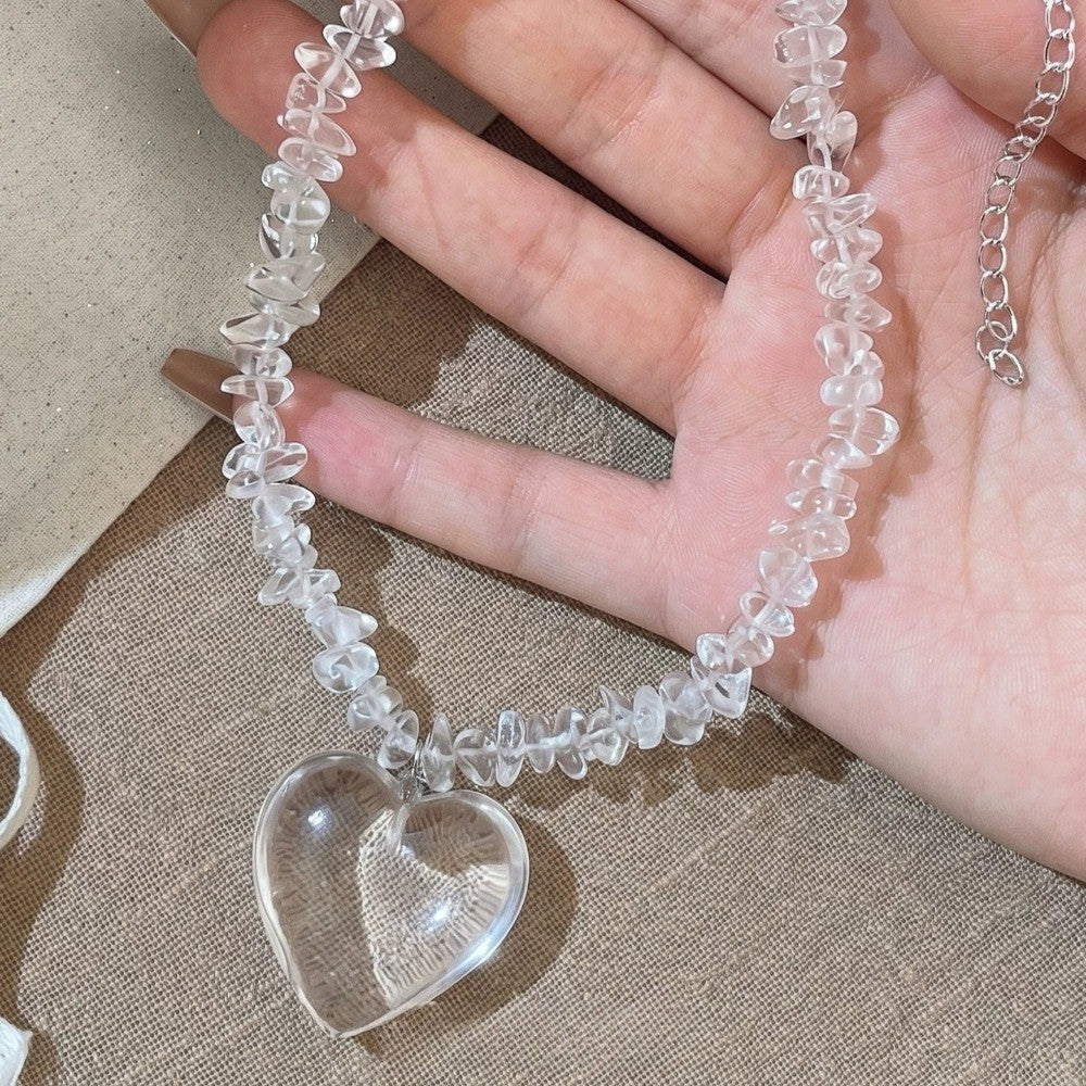 Dainty Clear Resin Heart Chip Necklace