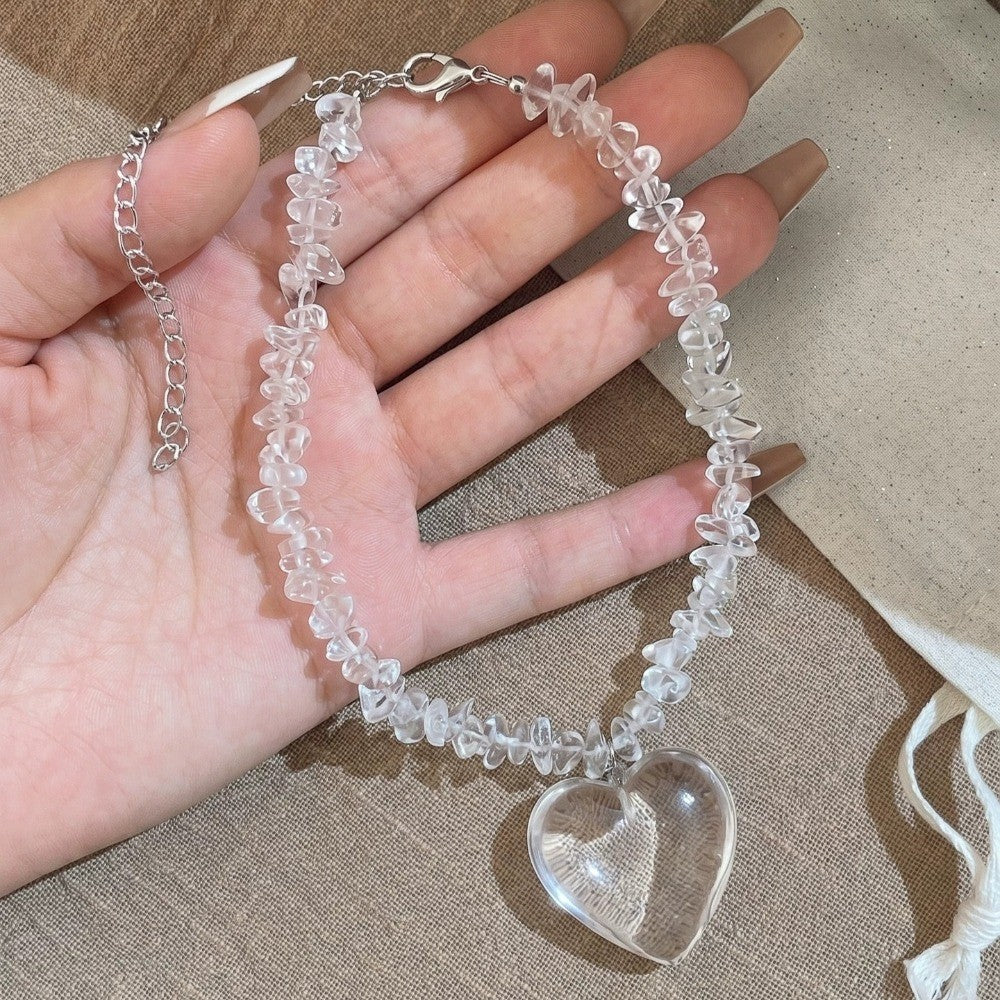 Dainty Clear Resin Heart Chip Necklace