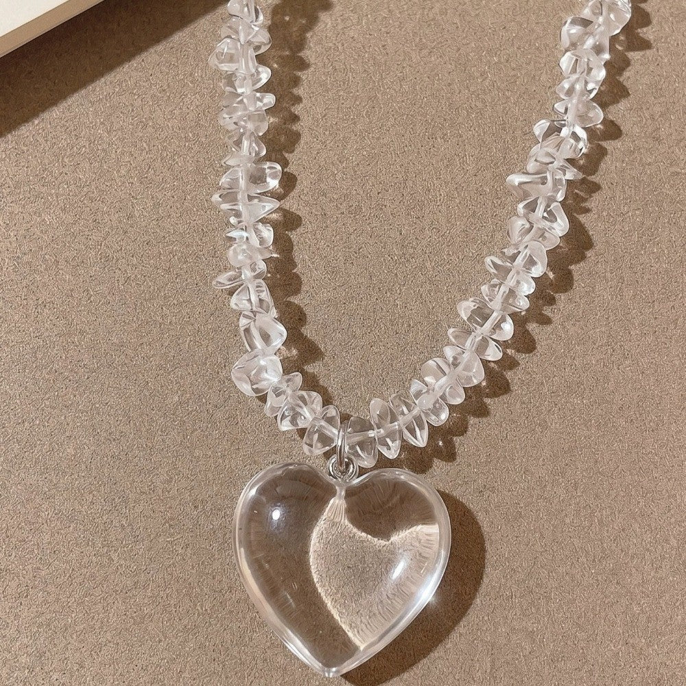 Dainty Clear Resin Heart Chip Necklace