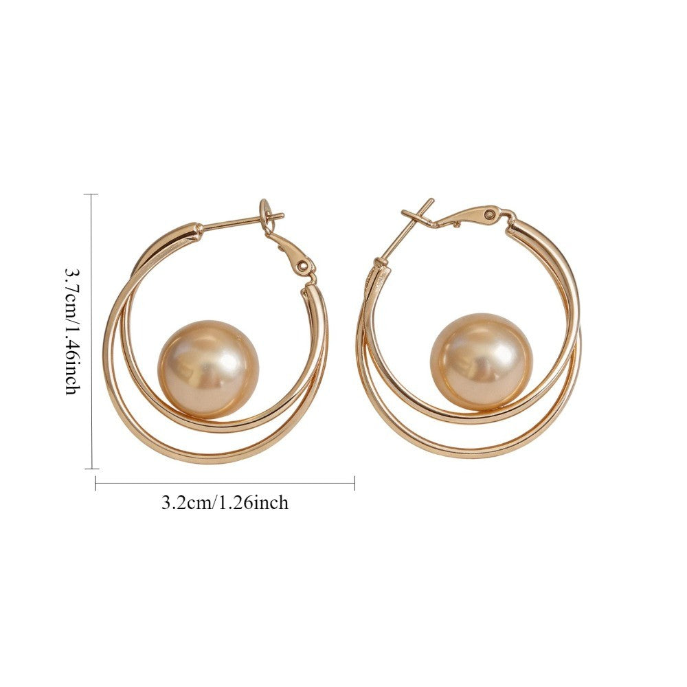 Classy French Double Hoop Faux Pearl Earrings