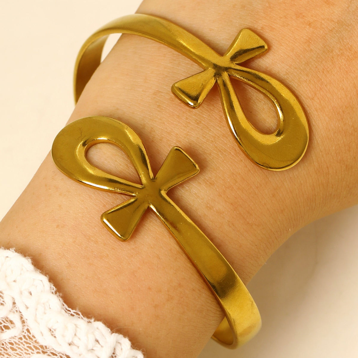 Classy Ankh Symbol Open Cuff Bracelet