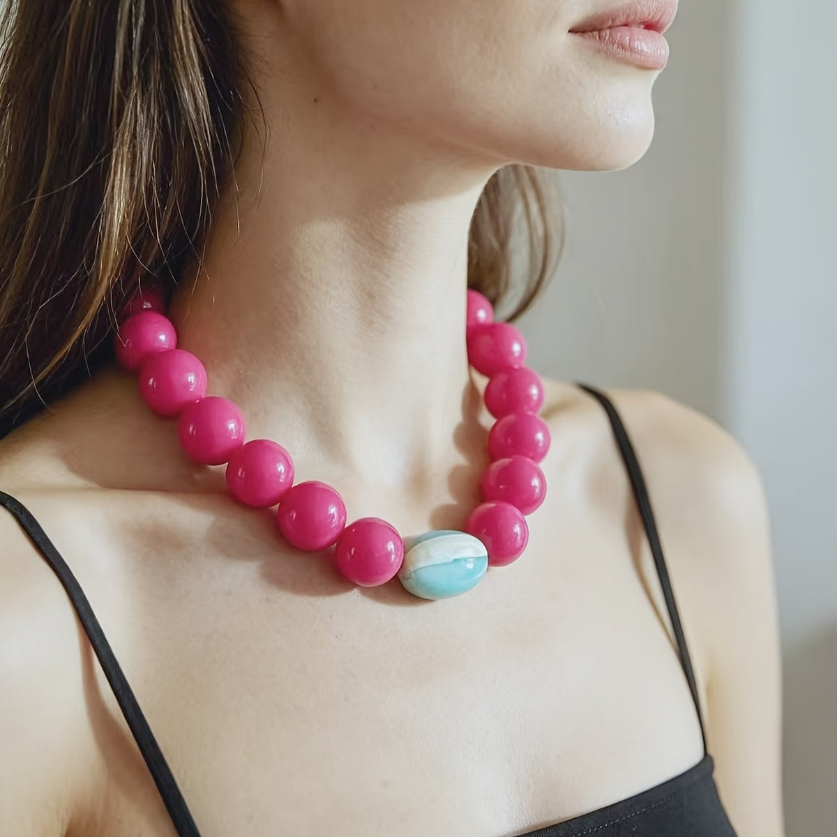 18k Boho Red Acrylic Bead Necklace