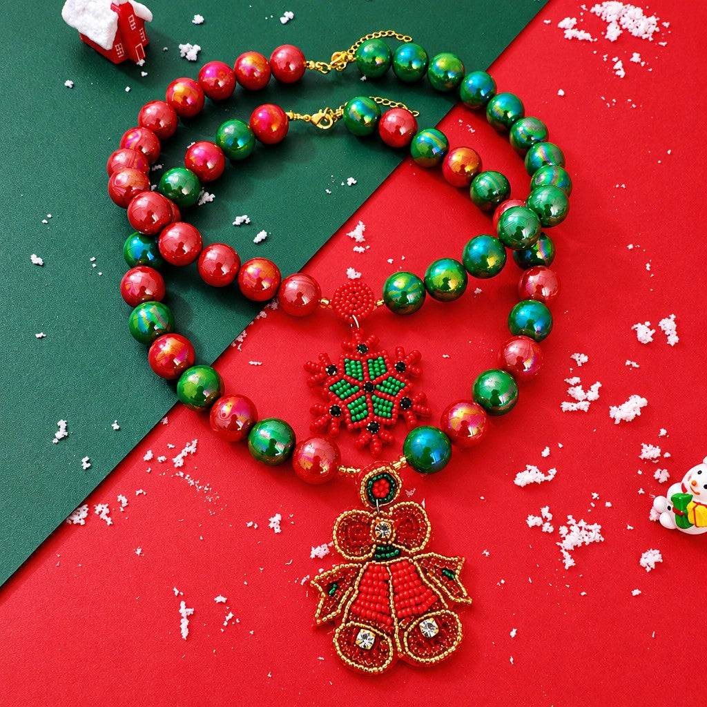 Festive Printed Scarf Snowflake Bow Necklace