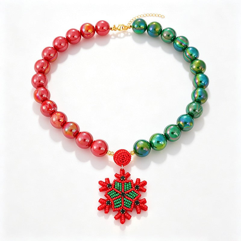 Festive Printed Scarf Snowflake Bow Necklace