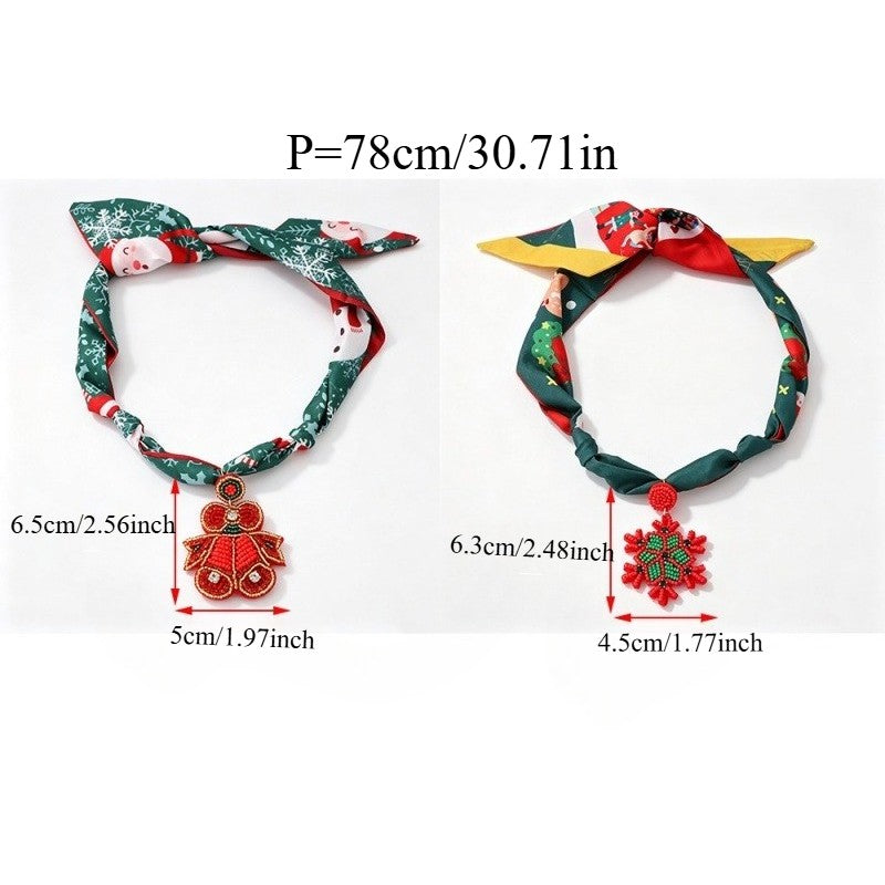 Festive Printed Scarf Snowflake Bow Necklace