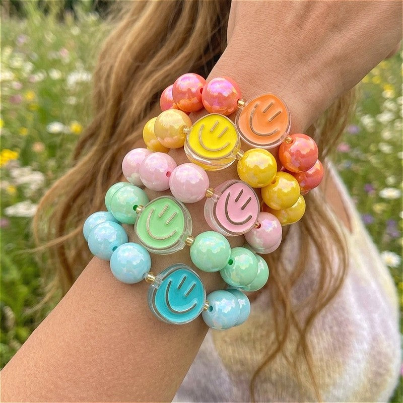 Boho Multicolor Smiley Face Resin Bracelet