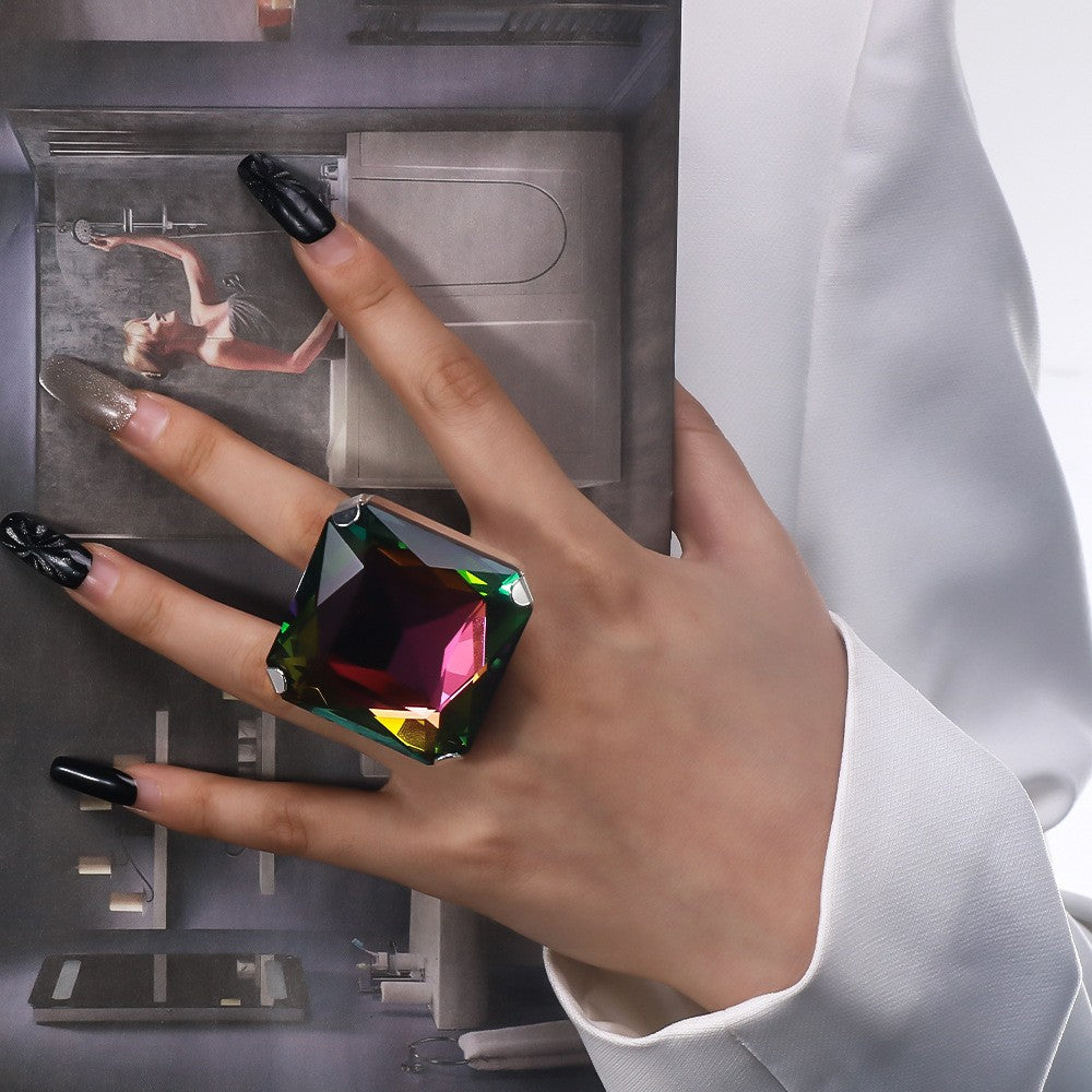 Statement Iridescent Square Open Ring
