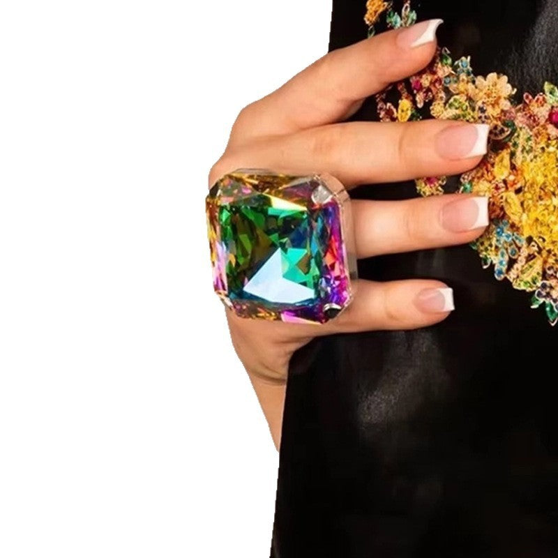 Statement Iridescent Square Open Ring