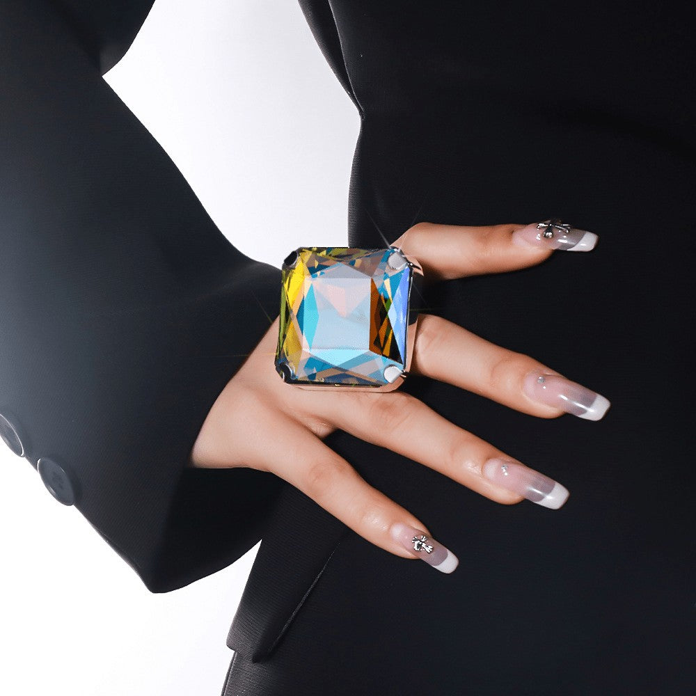 Statement Iridescent Square Open Ring
