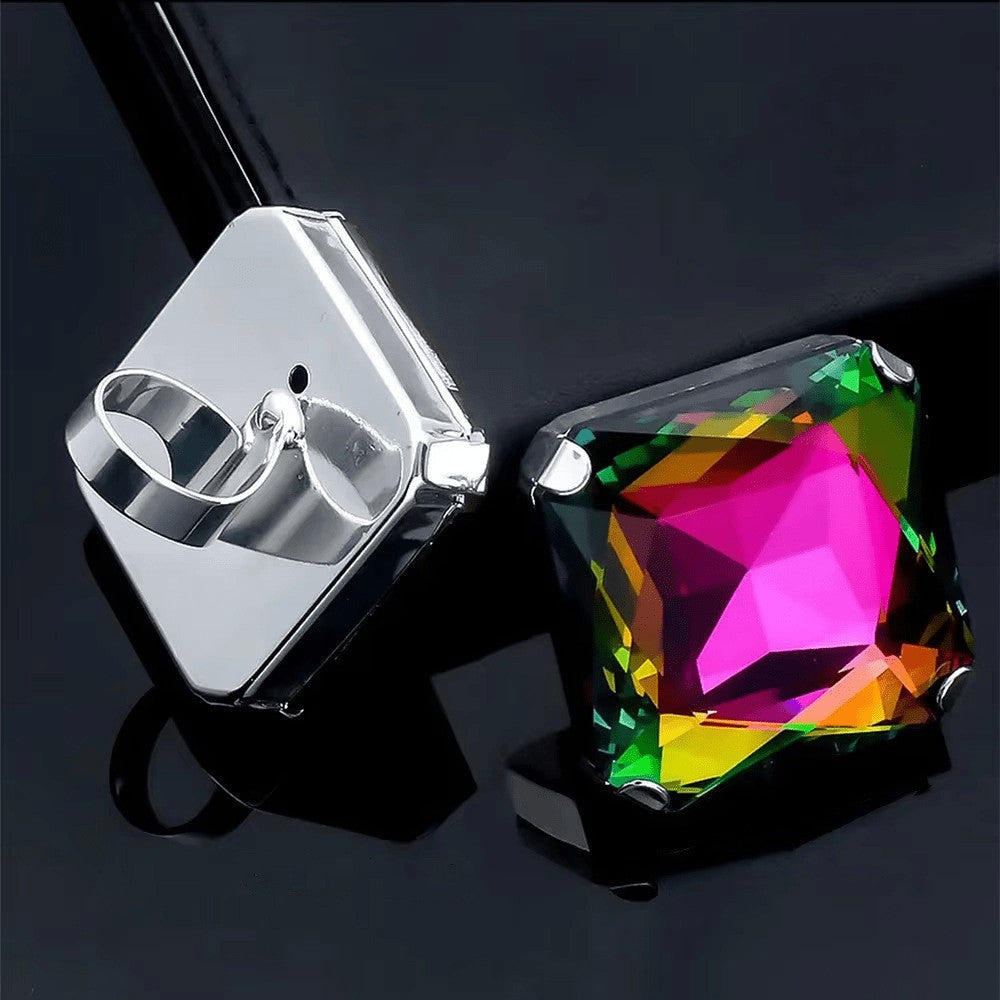 Statement Iridescent Square Open Ring