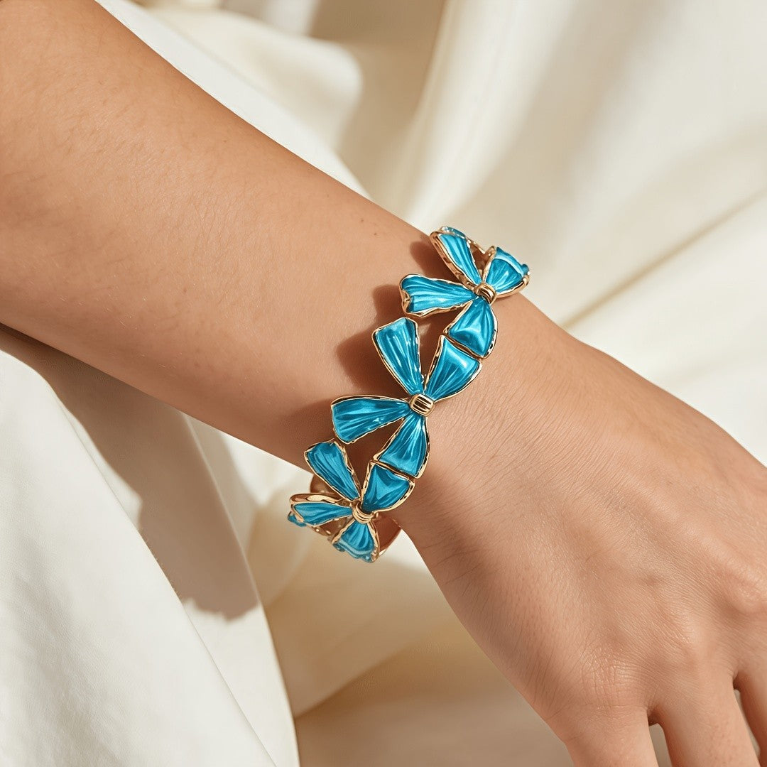 Elegant Enamel Bow Bracelet
