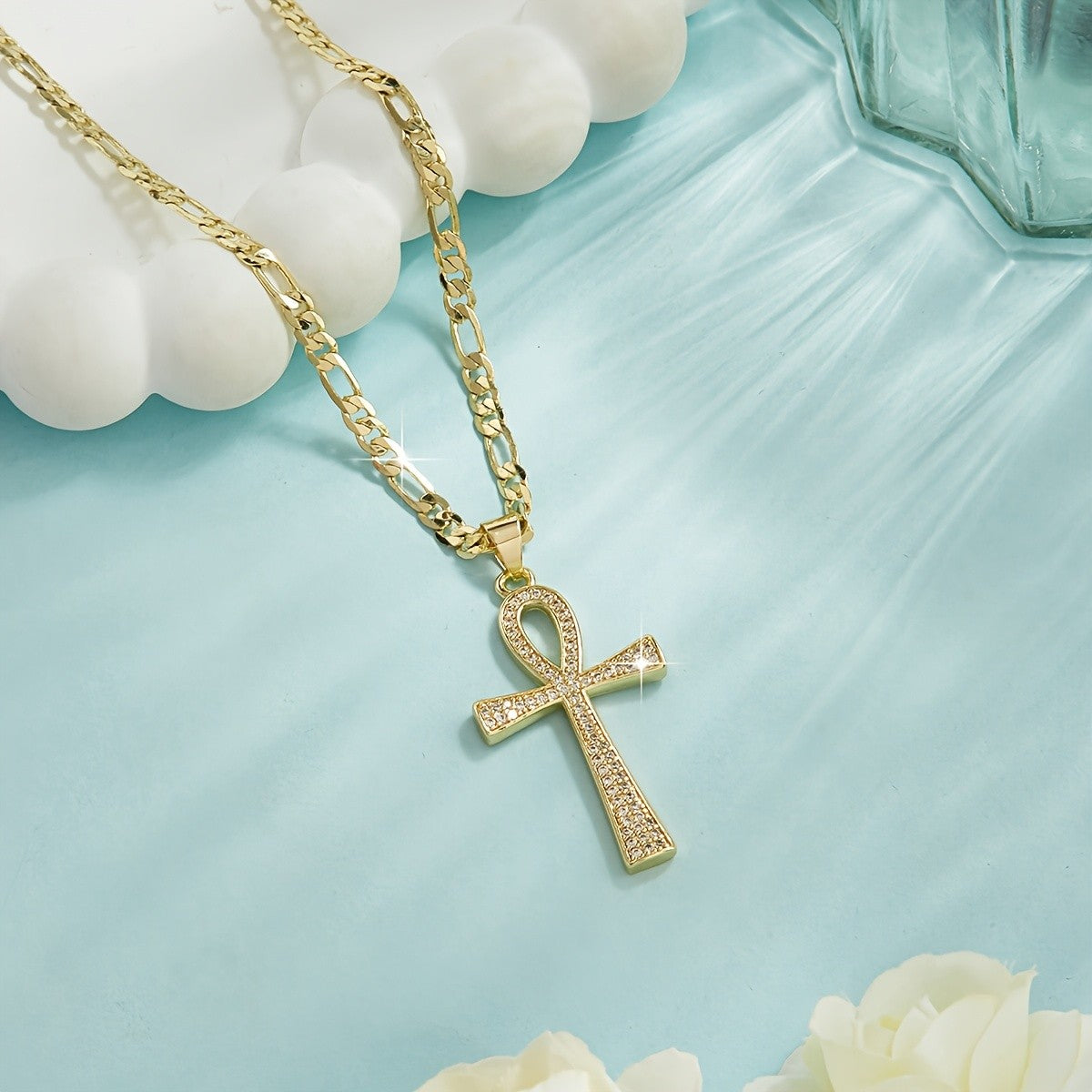 Classy Zirconia Ankh Pendant Necklace
