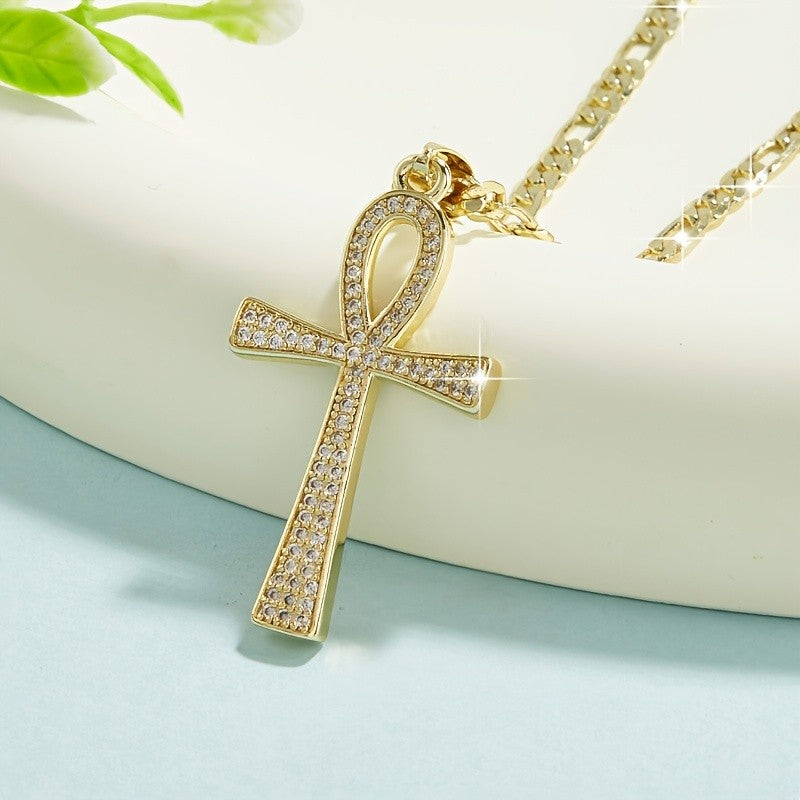 Classy Zirconia Ankh Pendant Necklace