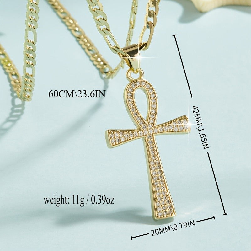 Classy Zirconia Ankh Pendant Necklace