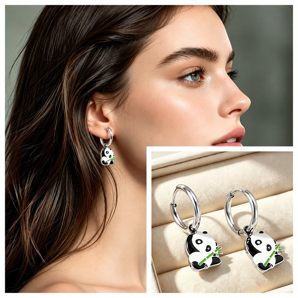 18k Dainty Panda Hoop Earrings